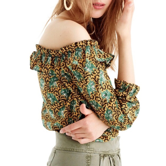 NWT J. Crew Off-The-Shoulder Ratti Elephant Blouse - Picture 2 of 4